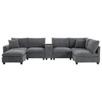 140 Cord-U-förmiges modulares Ecksofa mit Stauraum-Ottomane und Konsole, USB-Ladegerät, Getränkehaltern und 76 cm breiten Sitzen