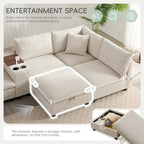 140 Cord-U-förmiges modulares Ecksofa mit Stauraum-Ottomane und Konsole, USB-Ladegerät, Getränkehaltern und 76 cm breiten Sitzen