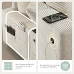 140 Cord-U-förmiges modulares Ecksofa mit Stauraum-Ottomane und Konsole, USB-Ladegerät, Getränkehaltern und 76 cm breiten Sitzen