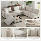 140 Cord-U-förmiges modulares Ecksofa mit Stauraum-Ottomane und Konsole, USB-Ladegerät, Getränkehaltern und 76 cm breiten Sitzen