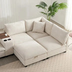 140 Cord-U-förmiges modulares Ecksofa mit Stauraum-Ottomane und Konsole, USB-Ladegerät, Getränkehaltern und 76 cm breiten Sitzen