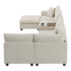 140 Cord-U-förmiges modulares Ecksofa mit Stauraum-Ottomane und Konsole, USB-Ladegerät, Getränkehaltern und 76 cm breiten Sitzen