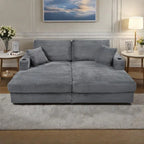 86,5 Corduroy Récamiere Schlafsofa mit USB-Anschlüssen, Getränkehaltern und 8 dicken Kissen