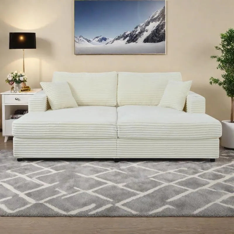 86,5 Corduroy Récamiere Schlafsofa mit USB-Anschlüssen, Getränkehaltern und 8 dicken Kissen