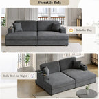 86,5 Corduroy Récamiere Schlafsofa mit USB-Anschlüssen, Getränkehaltern und 8 dicken Kissen