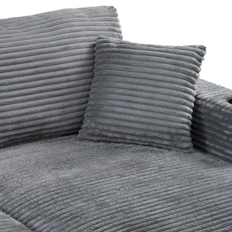 86,5 Corduroy Récamiere Schlafsofa mit USB-Anschlüssen, Getränkehaltern und 8 dicken Kissen