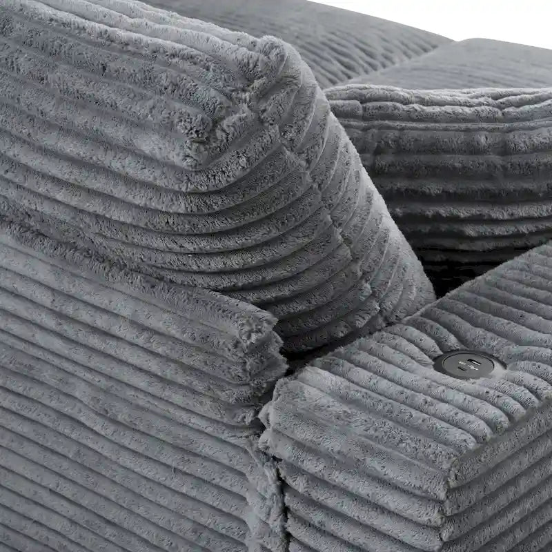 86,5 Corduroy Récamiere Schlafsofa mit USB-Anschlüssen, Getränkehaltern und 8 dicken Kissen