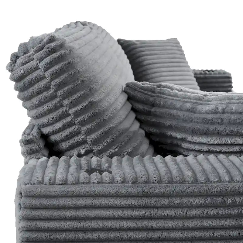 86,5 Corduroy Récamiere Schlafsofa mit USB-Anschlüssen, Getränkehaltern und 8 dicken Kissen
