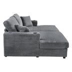 86,5 Corduroy Récamiere Schlafsofa mit USB-Anschlüssen, Getränkehaltern und 8 dicken Kissen