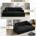86,5 Corduroy Récamiere Schlafsofa mit USB-Anschlüssen, Getränkehaltern und 8 dicken Kissen