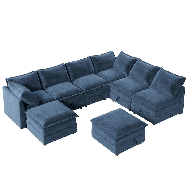 126 Polyester 8-teiliges modulares Schlafsofa mit Stauraum, doppelstöckigen Kunstlederkissen und anpassbarer Konfiguration