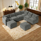 126 Polyester 8-teiliges modulares Schlafsofa mit Stauraum, doppelstöckigen Kunstlederkissen und anpassbarer Konfiguration