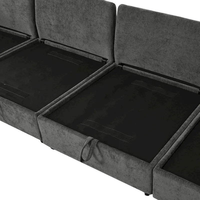126 Polyester 8-teiliges modulares Schlafsofa mit Stauraum, doppelstöckigen Kunstlederkissen und anpassbarer Konfiguration