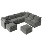 126 Polyester 8-teiliges modulares Schlafsofa mit Stauraum, doppelstöckigen Kunstlederkissen und anpassbarer Konfiguration