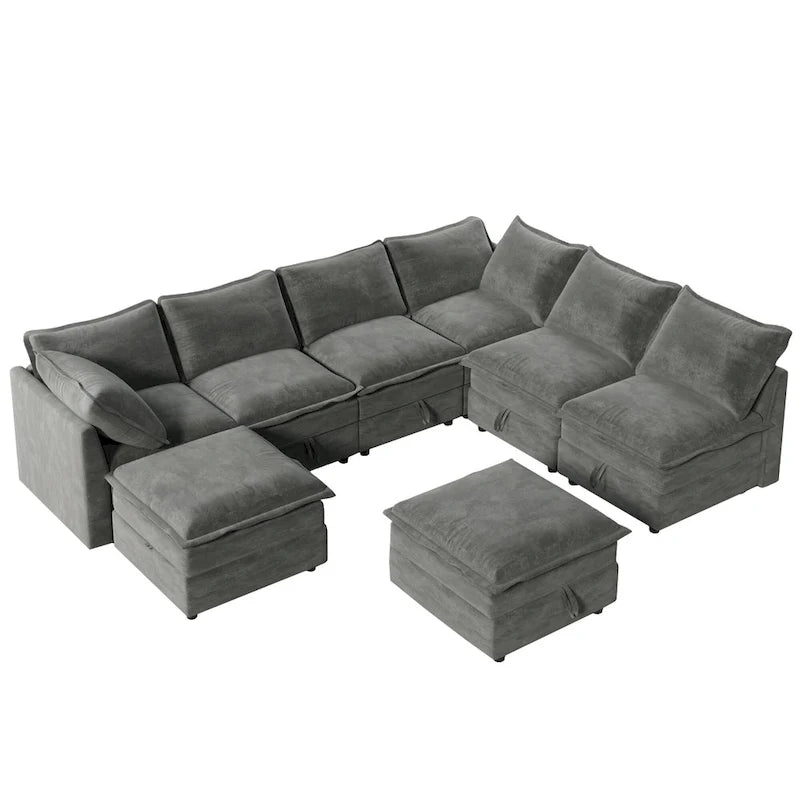 126 Polyester 8-teiliges modulares Schlafsofa mit Stauraum, doppelstöckigen Kunstlederkissen und anpassbarer Konfiguration