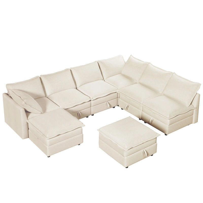 126 Polyester 8-teiliges modulares Schlafsofa mit Stauraum, doppelstöckigen Kunstlederkissen und anpassbarer Konfiguration