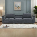 96 Chenille Smart Sektionssofa mit Bluetooth-Lautsprecher, herunterklappbarem Tisch und USB-Ladegerät und 3-Sitzer Cloud-Sofa