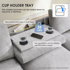 96 Chenille Smart Sektionssofa mit Bluetooth-Lautsprecher, herunterklappbarem Tisch und USB-Ladegerät und 3-Sitzer Cloud-Sofa