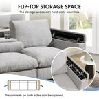96 Chenille Smart Sektionssofa mit Bluetooth-Lautsprecher, herunterklappbarem Tisch und USB-Ladegerät und 3-Sitzer Cloud-Sofa