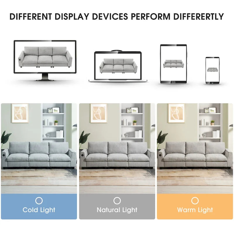 96 Chenille Smart Sektionssofa mit Bluetooth-Lautsprecher, herunterklappbarem Tisch und USB-Ladegerät und 3-Sitzer Cloud-Sofa