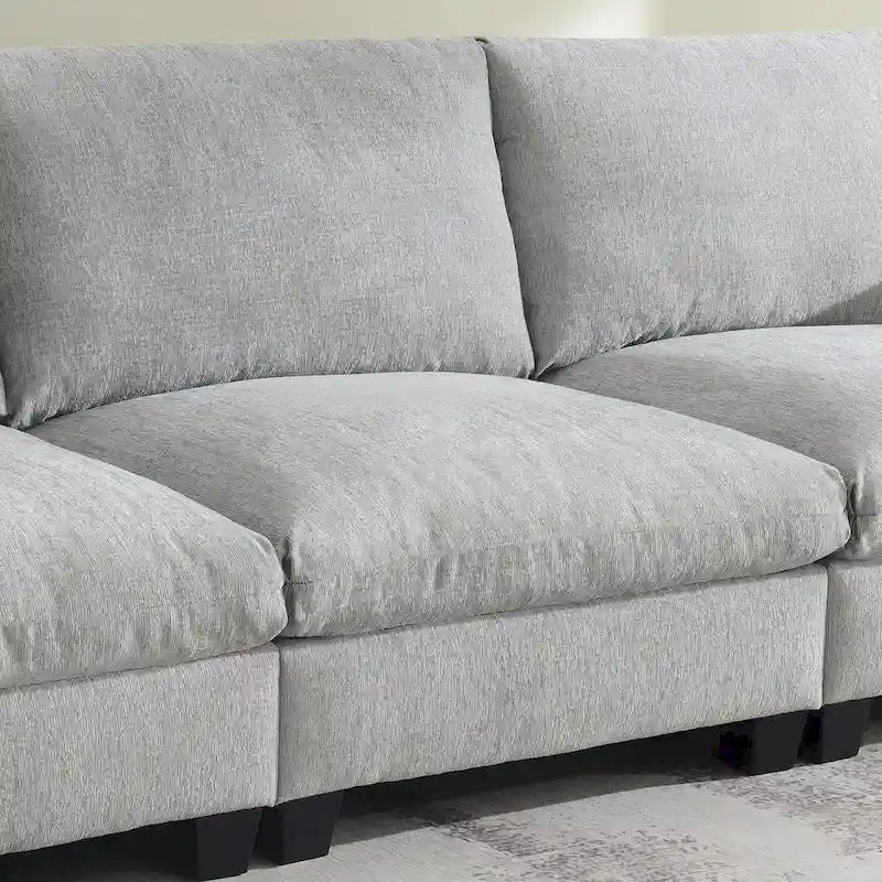 96 Chenille Smart Sektionssofa mit Bluetooth-Lautsprecher, herunterklappbarem Tisch und USB-Ladegerät und 3-Sitzer Cloud-Sofa