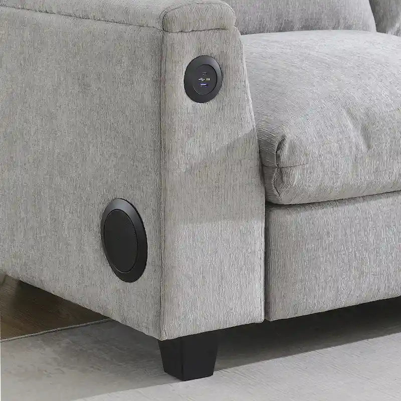 96 Chenille Smart Sektionssofa mit Bluetooth-Lautsprecher, herunterklappbarem Tisch und USB-Ladegerät und 3-Sitzer Cloud-Sofa