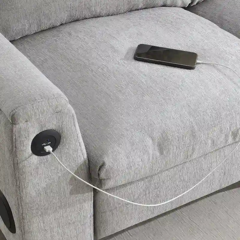 96 Chenille Smart Sektionssofa mit Bluetooth-Lautsprecher, herunterklappbarem Tisch und USB-Ladegerät und 3-Sitzer Cloud-Sofa