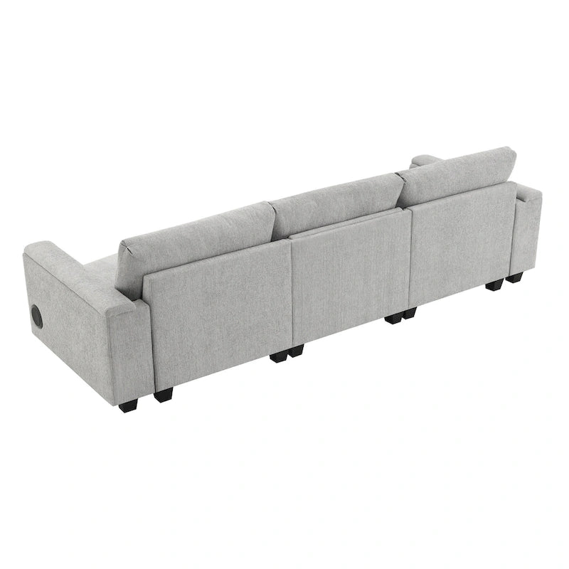 96 Chenille Smart Sektionssofa mit Bluetooth-Lautsprecher, herunterklappbarem Tisch und USB-Ladegerät und 3-Sitzer Cloud-Sofa