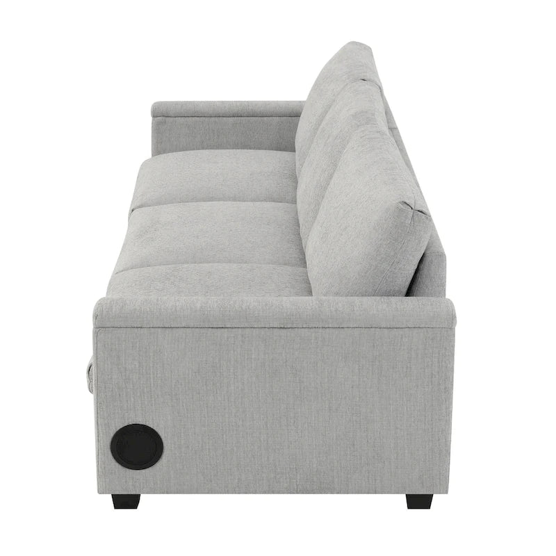 96 Chenille Smart Sektionssofa mit Bluetooth-Lautsprecher, herunterklappbarem Tisch und USB-Ladegerät und 3-Sitzer Cloud-Sofa