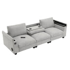 96 Chenille Smart Sektionssofa mit Bluetooth-Lautsprecher, herunterklappbarem Tisch und USB-Ladegerät und 3-Sitzer Cloud-Sofa