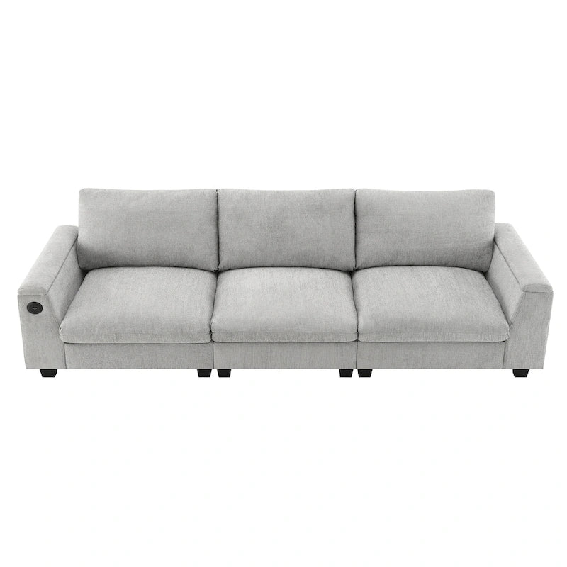 96 Chenille Smart Sektionssofa mit Bluetooth-Lautsprecher, herunterklappbarem Tisch und USB-Ladegerät und 3-Sitzer Cloud-Sofa