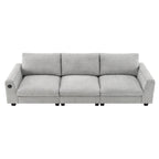 96 Chenille Smart Sektionssofa mit Bluetooth-Lautsprecher, herunterklappbarem Tisch und USB-Ladegerät und 3-Sitzer Cloud-Sofa