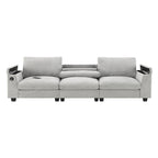 96 Chenille Smart Sektionssofa mit Bluetooth-Lautsprecher, herunterklappbarem Tisch und USB-Ladegerät und 3-Sitzer Cloud-Sofa