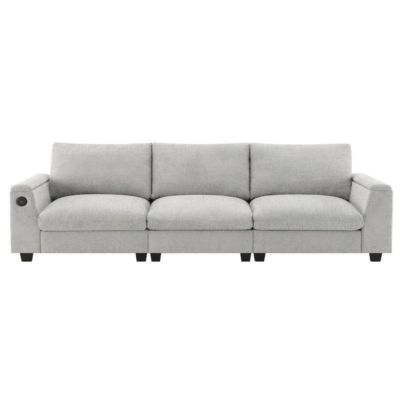 96 Chenille Smart Sektionssofa mit Bluetooth-Lautsprecher, herunterklappbarem Tisch und USB-Ladegerät und 3-Sitzer Cloud-Sofa