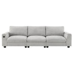 96 Chenille Smart Sektionssofa mit Bluetooth-Lautsprecher, herunterklappbarem Tisch und USB-Ladegerät und 3-Sitzer Cloud-Sofa