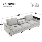 96 Chenille Smart Sektionssofa mit Bluetooth-Lautsprecher, herunterklappbarem Tisch und USB-Ladegerät und 3-Sitzer Cloud-Sofa