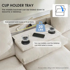 96 Chenille Smart Sektionssofa mit Bluetooth-Lautsprecher, herunterklappbarem Tisch und USB-Ladegerät und 3-Sitzer Cloud-Sofa