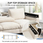 96 Chenille Smart Sektionssofa mit Bluetooth-Lautsprecher, herunterklappbarem Tisch und USB-Ladegerät und 3-Sitzer Cloud-Sofa