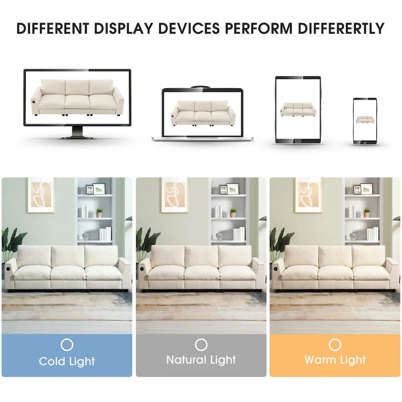 96 Chenille Smart Sektionssofa mit Bluetooth-Lautsprecher, herunterklappbarem Tisch und USB-Ladegerät und 3-Sitzer Cloud-Sofa