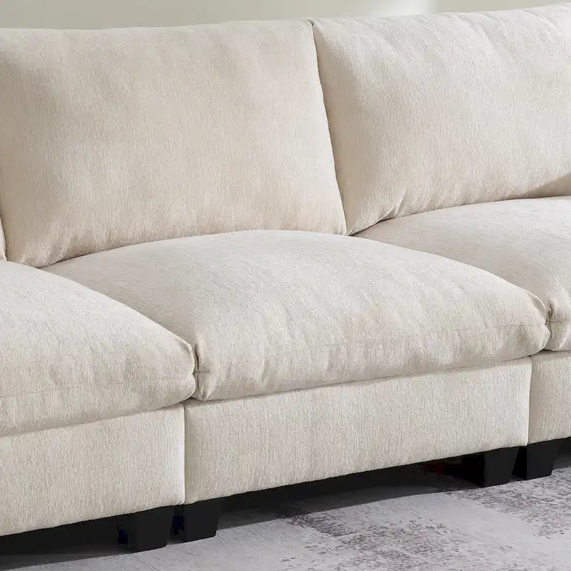 96 Chenille Smart Sektionssofa mit Bluetooth-Lautsprecher, herunterklappbarem Tisch und USB-Ladegerät und 3-Sitzer Cloud-Sofa