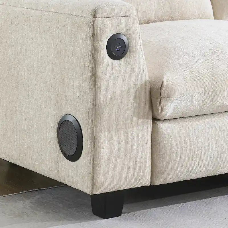 96 Chenille Smart Sektionssofa mit Bluetooth-Lautsprecher, herunterklappbarem Tisch und USB-Ladegerät und 3-Sitzer Cloud-Sofa