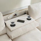 96 Chenille Smart Sektionssofa mit Bluetooth-Lautsprecher, herunterklappbarem Tisch und USB-Ladegerät und 3-Sitzer Cloud-Sofa