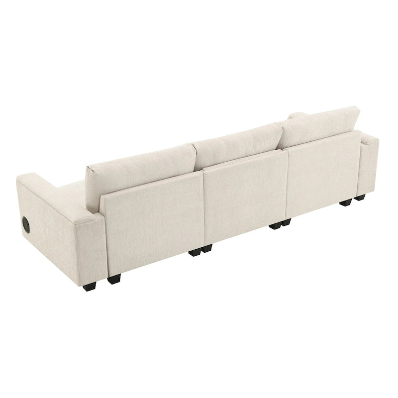 96 Chenille Smart Sektionssofa mit Bluetooth-Lautsprecher, herunterklappbarem Tisch und USB-Ladegerät und 3-Sitzer Cloud-Sofa