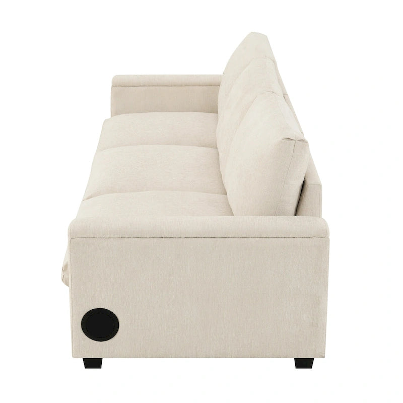 96 Chenille Smart Sektionssofa mit Bluetooth-Lautsprecher, herunterklappbarem Tisch und USB-Ladegerät und 3-Sitzer Cloud-Sofa