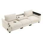 96 Chenille Smart Sektionssofa mit Bluetooth-Lautsprecher, herunterklappbarem Tisch und USB-Ladegerät und 3-Sitzer Cloud-Sofa