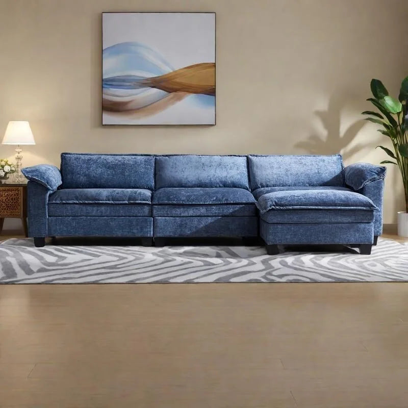 120.1 Chenille L-förmiges modulares Ecksofa mit Ottoman, 3-Sitzer Cloud-Sofa mit 57 cm tiefen Sitzen & hochdichtem Schaumstoff