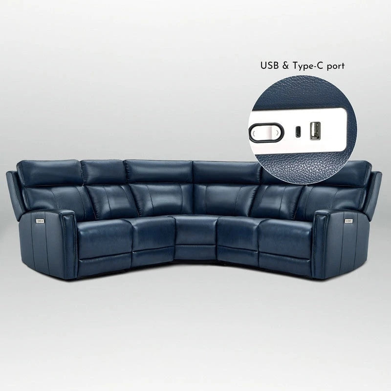 104 W 3-farbiges Sektionssofa aus echtem Leder mit elektrischer Relaxfunktion und Zero Gravity, USB- und USB-C-Anschlüssen, 2 stationären Armlehnstühlen