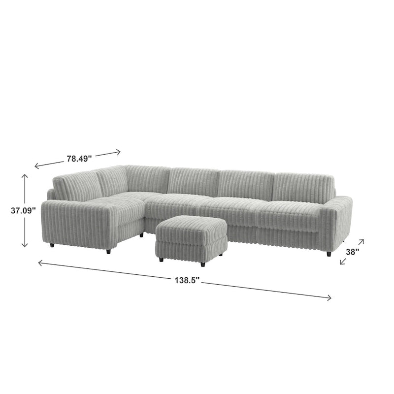 Veyron Furry Channel-Stoff Daunenfüllung L-förmiges 4-Sitzer Modulsofa mit Ottoman von iNSPIRE Q Modern