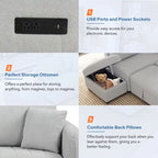 Roomfitters L-förmiges Ausziehsofa mit USB-Anschlüssen, Steckdosen und beweglichem Stauraum-Ottoman