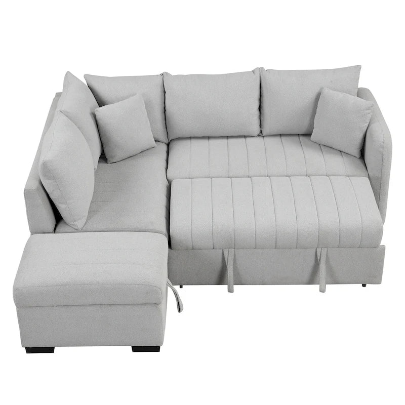 Roomfitters L-förmiges Ausziehsofa mit USB-Anschlüssen, Steckdosen und beweglichem Stauraum-Ottoman